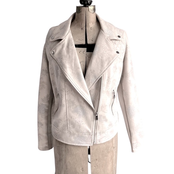 Desigual Jackets & Blazers - Desigual Astrid Metallic Blush Flower Faux Suede /Leather Biker Jacket - Size XL